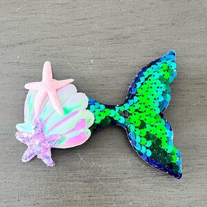 Blue & Purplish Mermaid Tail Allover Sequin Starfish Seashell Alligator Clip